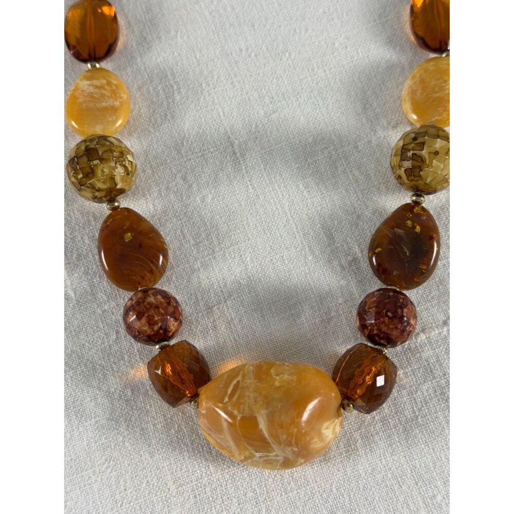 Long Chunky Autumn Bead Necklace Chocolate Butterscotch HoneyTones Boho 24"